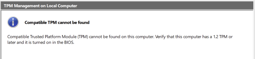 TPM management screen showing TPM not available