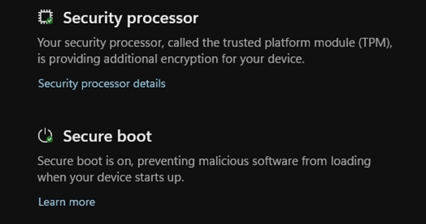 System Information confirming Secure Boot and TPM enabled